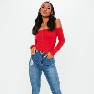 Missguided Ribbed Red Bodysuit NWOT